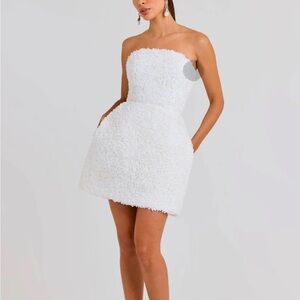 NADINE MERABI Ivory Floral Strapless Gown Tulip Mini Dress